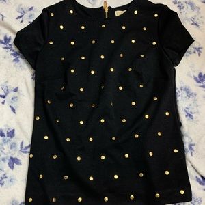 black blouse with gold buttons